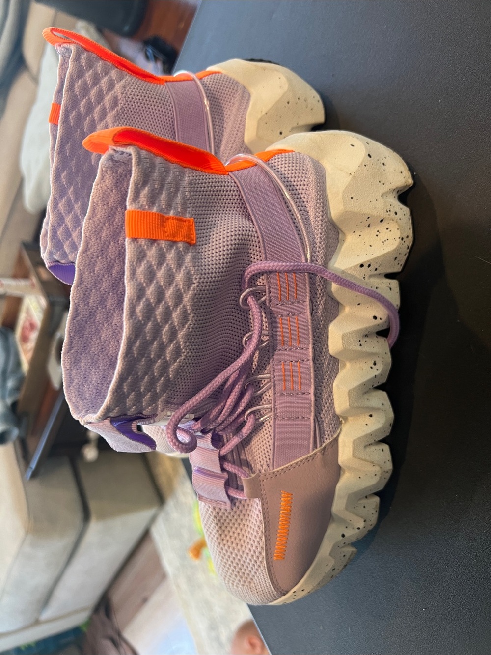 Lilac High-Top Women's Sneakers with Orange Accents